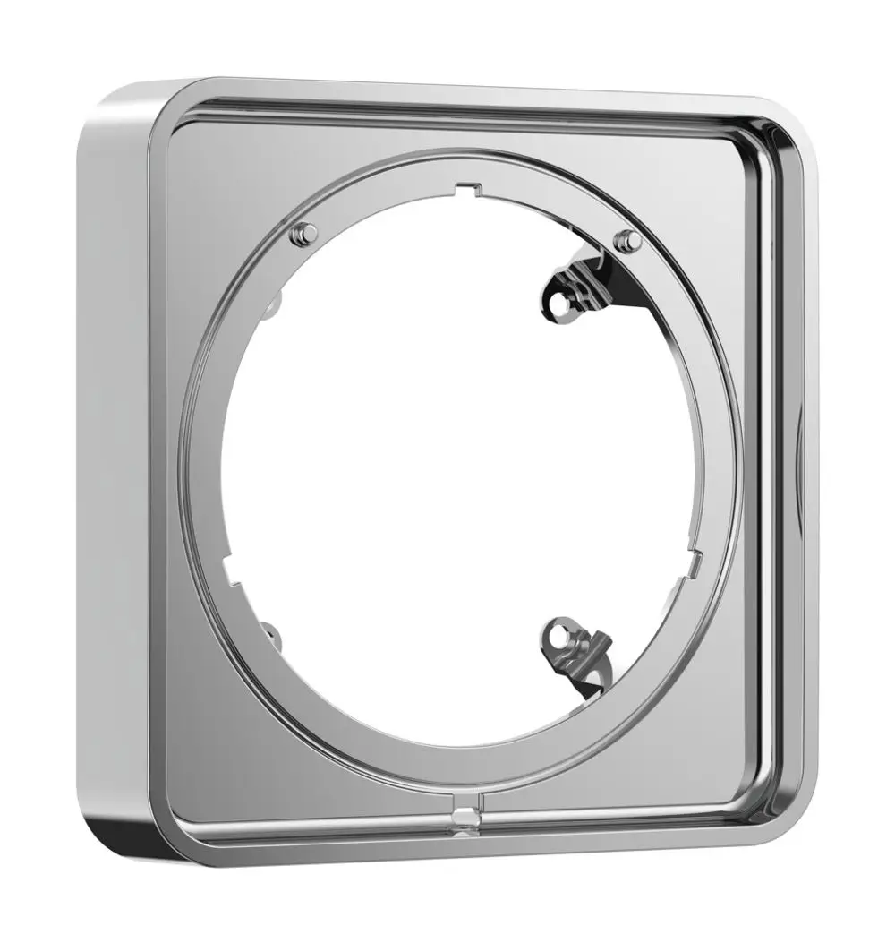 Chromfarbene Rosette von Hansgrohe mit rundem Innenring und Clips zur Befestigung, geeignet für Anwendungen mit Standardmaßen.